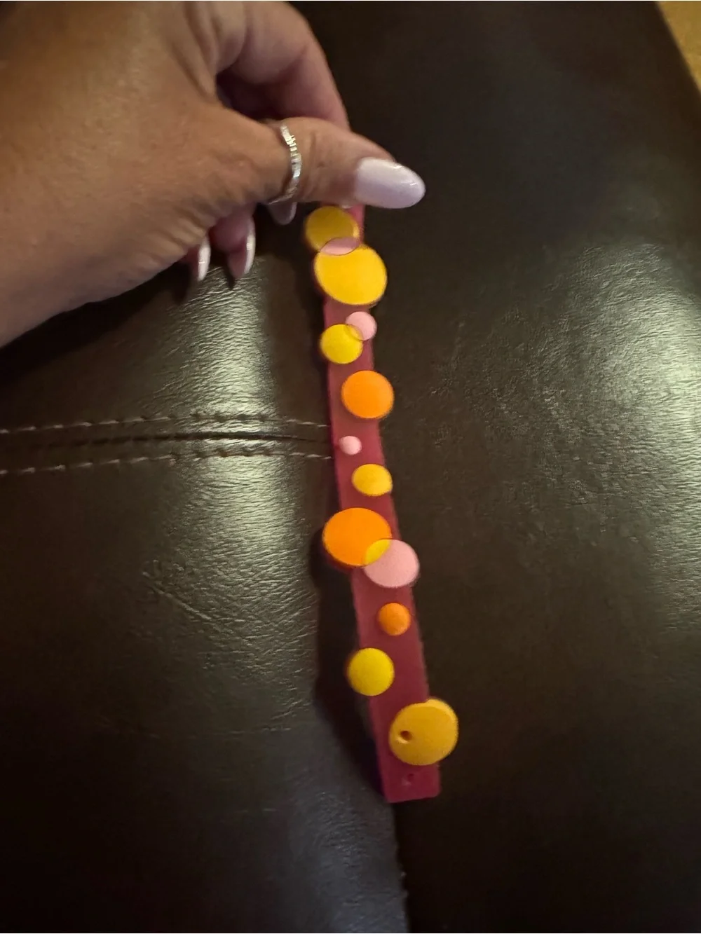 Colorful Dot Stretch Bracelet - Pink Base with Yellow & Orange Dots